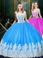 Scoop Sleeveless Zipper Quinceanera Gowns Baby Blue Tulle