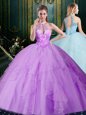 Cute Floor Length Lavender Sweet 16 Dress Halter Top Sleeveless Lace Up
