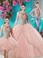 Three Piece Scoop Tulle Sleeveless Floor Length Sweet 16 Dresses and Beading and Appliques