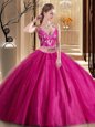 Gorgeous Hot Pink Sleeveless Beading and Appliques Floor Length Quinceanera Gowns