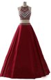 Fantastic Scoop Wine Red Chiffon Zipper Sleeveless Floor Length Beading
