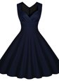 Charming Navy Blue Satin Zipper Sleeveless Knee Length Ruching