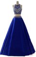 Best Royal Blue Bateau Neckline Beading Prom Dress Sleeveless Zipper