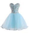 Organza Sweetheart Sleeveless Lace Up Beading Prom Gown in Baby Blue