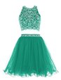 Exceptional Scoop Mini Length Clasp Handle Evening Dress Green and In for Prom and Party with Beading