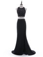 Black Scoop Side Zipper Beading and Lace Formal Evening Gowns Brush Train Sleeveless