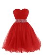 Free and Easy Mini Length Red Prom Dresses Organza Sleeveless Belt