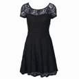 Fantastic Scoop Tea Length Black Dress for Prom Organza Short Sleeves Lace