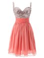 Artistic Chiffon Scoop Sleeveless Backless Beading Prom Dresses in Champagne