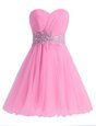 Knee Length A-line Sleeveless Rose Pink Prom Evening Gown Lace Up