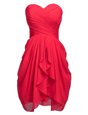 Modest Knee Length Column/Sheath Sleeveless Coral Red Prom Party Dress Lace Up