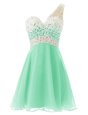 One Shoulder Beading Apple Green Criss Cross Sleeveless Knee Length