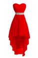Sophisticated Red Sleeveless High Low Belt Lace Up Prom Dresses