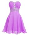 Low Price Lilac Sweetheart Neckline Beading and Belt Prom Evening Gown Sleeveless Lace Up