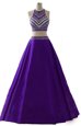 Delicate Scoop Sleeveless Evening Wear Floor Length Beading Purple Chiffon