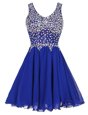 Baby Blue Zipper Scoop Beading and Lace Dress for Prom Chiffon Sleeveless