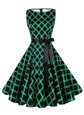 Scoop Sashes|ribbons and Pattern Prom Evening Gown Green Zipper Sleeveless Knee Length
