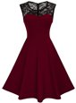 Custom Made Scoop Burgundy Zipper Prom Dress Lace Sleeveless Knee Length