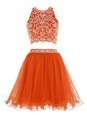Modern Mini Length Orange Homecoming Dress Scoop Sleeveless Backless