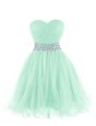Fine Mini Length Lace Up Dress for Prom Apple Green and In for Prom and Party with Belt
