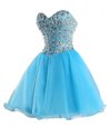 Smart Ball Gowns Prom Party Dress Blue Sweetheart Organza Sleeveless Mini Length Lace Up