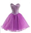 Lilac Ball Gowns Sweetheart Sleeveless Organza Mini Length Lace Up Beading Celebrity Dress