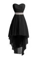 Flare Black Organza Lace Up Womens Evening Dresses Sleeveless High Low Belt