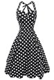 Superior Scoop Sleeveless Knee Length Pattern Backless Evening Dress with White And Black