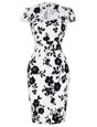 Stunning Knee Length White And Black Mother Of The Bride Dress Chiffon Short Sleeves Pattern and Belt
