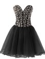 Cute Sweetheart Sleeveless Runway Inspired Dress Knee Length Beading Black Chiffon
