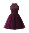 Traditional Scoop Dark Purple Sleeveless Chiffon Zipper Prom Party Dress for Prom and Party