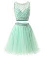 Mini Length Green Prom Dress Organza Sleeveless Beading and Belt