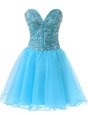 Chiffon Sweetheart Sleeveless Lace Up Beading Club Wear in Baby Blue