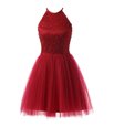 Custom Made Scoop Wine Red Chiffon Zipper Homecoming Dress Sleeveless Knee Length Beading