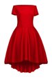 Wine Red A-line Bateau Short Sleeves Satin Tea Length Side Zipper Ruching Celebrity Dress