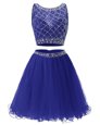Most Popular Scoop Royal Blue Side Zipper Prom Evening Gown Beading and Belt Sleeveless Mini Length