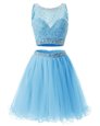 Fashion Scoop Sleeveless Organza Prom Dresses Beading and Belt Zipper