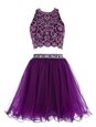 Scoop Mini Length Empire Sleeveless Purple Runway Inspired Dress Clasp Handle