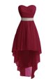 Custom Made Burgundy Organza Lace Up Sweetheart Sleeveless High Low Prom Party Dress Belt