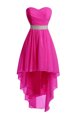 Enchanting Sleeveless High Low Belt Lace Up Prom Dresses with Hot Pink