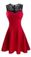 Scoop Sleeveless Club Wear Tea Length Lace Red Satin