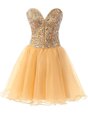 High Class Knee Length Champagne Sweetheart Sleeveless Lace Up