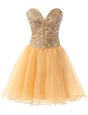 High Class Knee Length Champagne Sweetheart Sleeveless Lace Up