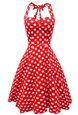 White And Red Scoop Backless Pattern Dress for Prom Sleeveless