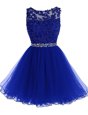 Navy Blue Column/Sheath Straps Sleeveless Chiffon Knee Length Zipper Beading Dress for Prom
