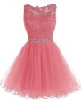 Discount Watermelon Red Zipper Scoop Beading and Lace Evening Dress Chiffon Sleeveless