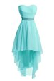Organza Sweetheart Sleeveless Lace Up Ruching and Belt Homecoming Dress Online in Aqua Blue