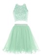 Smart Apple Green Two Pieces Halter Top Sleeveless Organza Mini Length Clasp Handle Beading Prom Dress