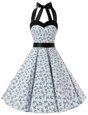White And Black Halter Top Neckline Sashes|ribbons and Pattern Dress for Prom Sleeveless Zipper