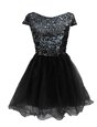 Fantastic Black Zipper Bateau Sequins Dress for Prom Chiffon Cap Sleeves